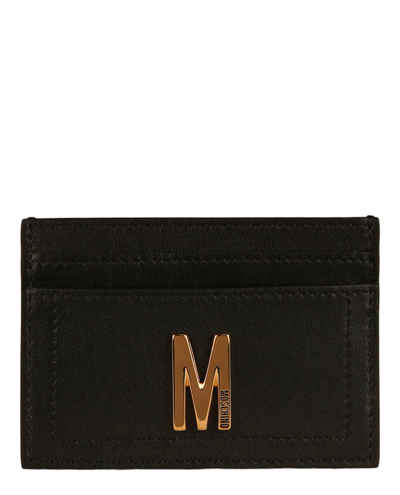 Moschino M-plaque Leather Card Holder In Black