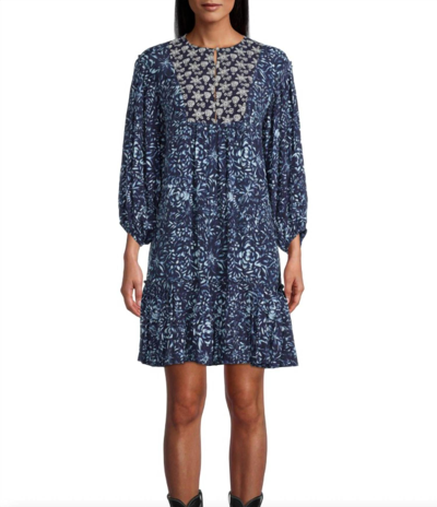 Nicole Miller Embroidered Dress In Navy In Blue