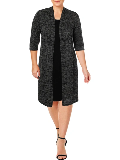 Connected Apparel Plus Womens Ribbed Marled Dress With Cardigan In Black