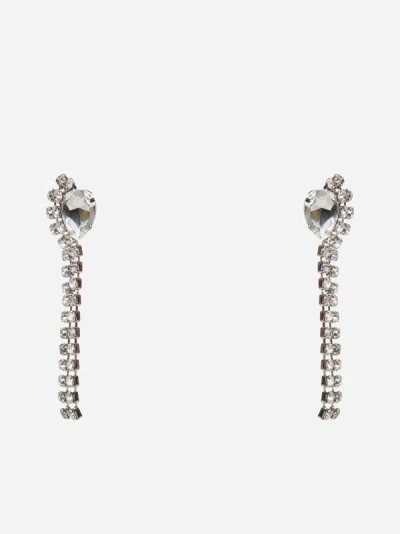 Alessandra Rich Crystal Long Earrings In Cry Silver