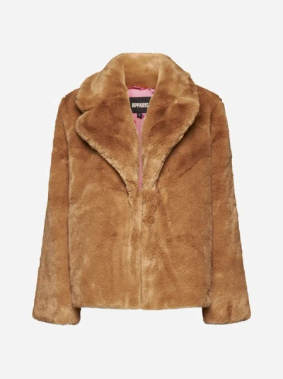 Apparis Faux Fur Jacket In Brown In Bisquit