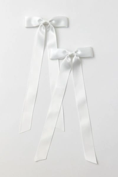 Urban Outfitters Satin Hair Bow Barrette Set In White