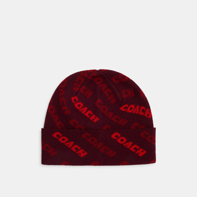 Coach Outlet Coach Text Knit Beanie In Red