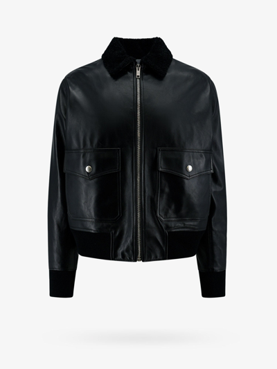 Givenchy Leather Aviator With Shearling Collar Jacket In Black
