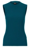 Hugo Boss Sleeveless Mock-neck Top With Ribbed Structure In Blue