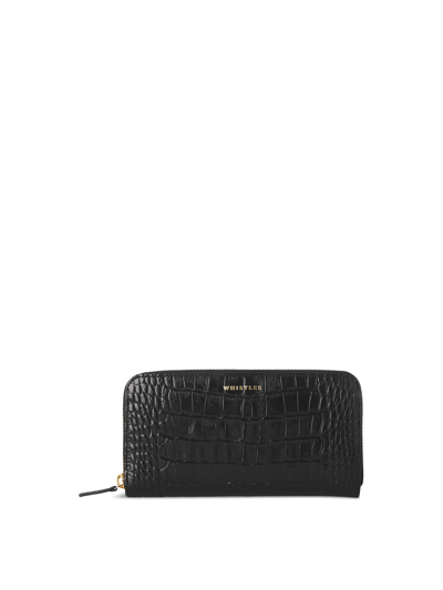 Whistles Croc Embossed Leather Long Wallet In Black