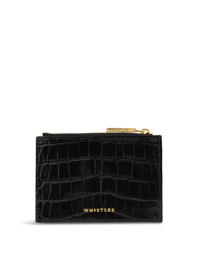 Whistles Croc Embossed Leather Coin Purse In Black