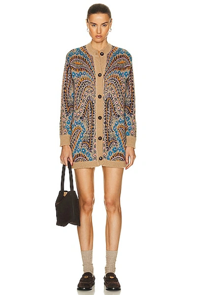 Etro Grey Paisley Print Cardigan In Tan