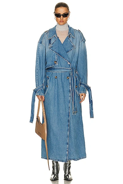 Acne Studios Denim Double-breasted Trench Coat In Light Blue