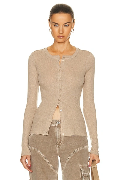 Enza Costa Cashmere Long Sleeve Cardigan In Khaki