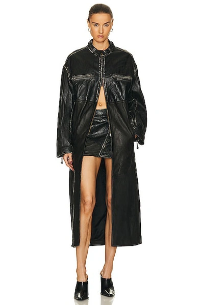 Acne Studios Long Leather Coat In Black