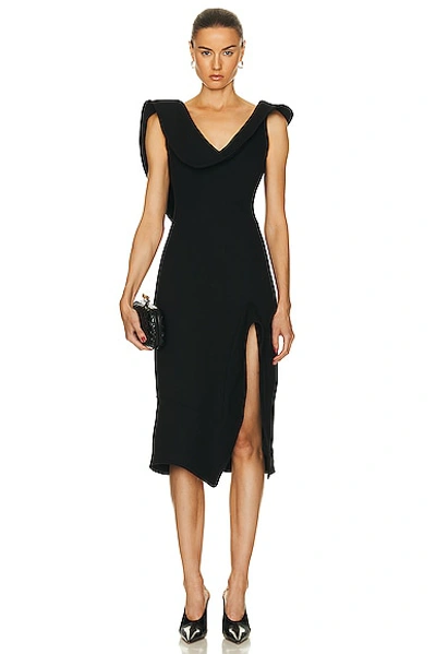Bottega Veneta Structured Side-slit Double Melange Midi Dress In Black