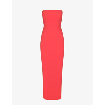 Skims Red Fits Everybody Tube Maxi Dress In Poppy