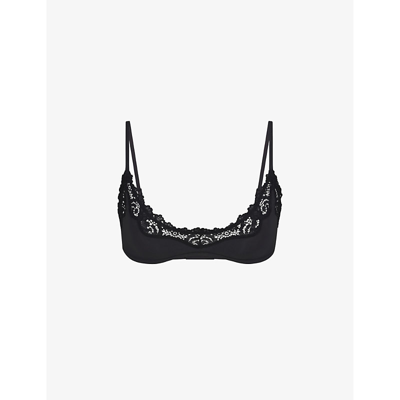 Skims Womens Onyx Fits Everybody Lace-trimmed Stretch-woven Bra
