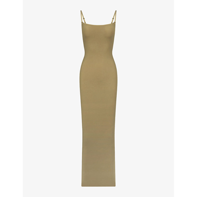Skims Womens Khaki Soft Lounge Ribbed Stretch-jersey Maxi Dress In Khaki