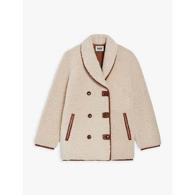 Claudie Pierlot Reversible Double-breasted Shearling Coat In Ecru