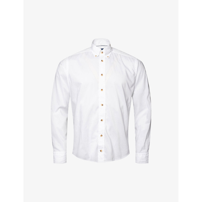 Eton Mens White Casual Button-collar Slim-fit Cotton-poplin Shirt