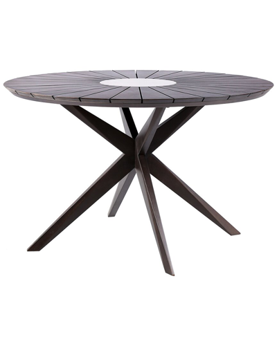Armen Living Oasis Outdoor Dark Eucalyptus Wood And Concrete Round Dining Table In Black