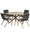 Armen Living Sachi And Nabila Outdoor 5pc Light Eucalyptus And Concrete Dining Set