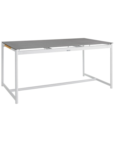 Armen Living Royal White Aluminum And Teak Outdoor Dining Table