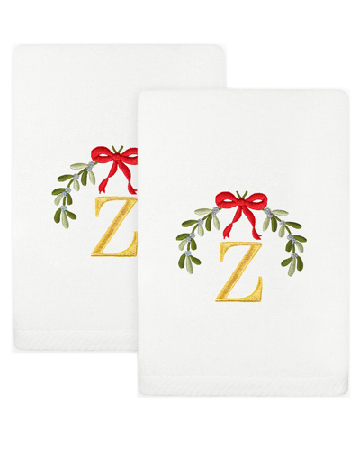 LINUM HOME TEXTILES LINUM HOME TEXTILES SET OF 2 CHRISTMAS MISTLETOE MONOGRAM EMBROIDERED LUXURY TURKISH COTTON HAND TOW