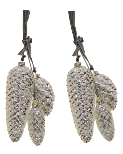 Hgtv Set Of Two 8in Acorn Cluster Ornaments In White