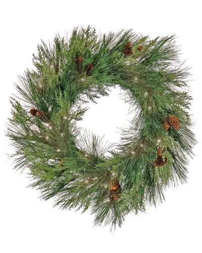 Hgtv 28in Black Tie Christmas Needles & Cedar Wreath In Green