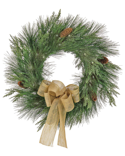 Hgtv 22in Black Tie Christmas Needles & Cedar Window Wreath In Green