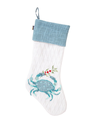 Hgtv 20in Crab Embroidered Knit Stocking In White