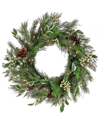 Hgtv 28in Holly & Berry Mixed Greenery Wreath In Green