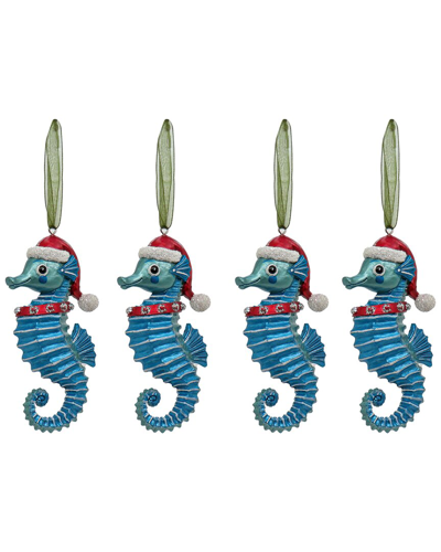 Hgtv Set Of 4 Glass Seahorse Ornaments In Teal