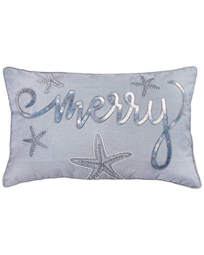 Hgtv 14x22 Coastal Merry Embroidered Pillow In Blue