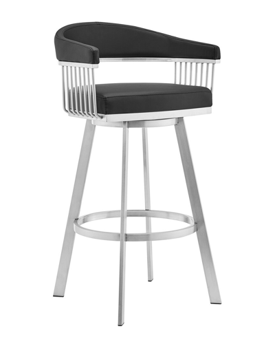 Armen Living Chelsea 26 Black Faux Leather And Brushed Stainless Steel Swivel Bar Stool