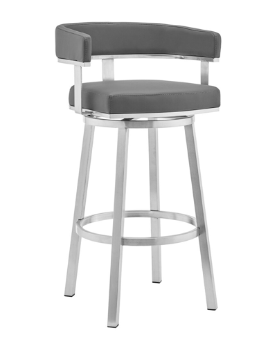 Armen Living Cohen 26 Grey Faux Leather And Brushed Stainless Steel Swivel Bar Stool