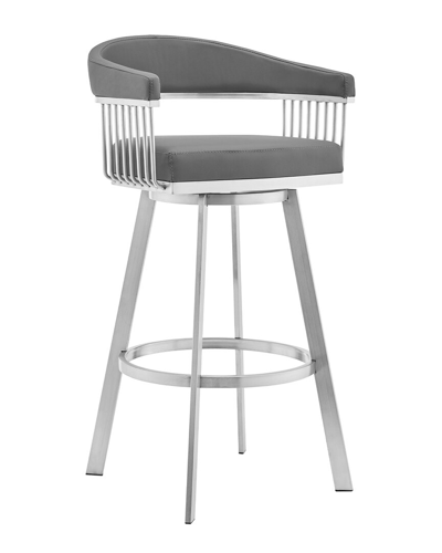 Armen Living Bronson 25 Grey Faux Leather And Brushed Stainless Steel Swivel Bar Stool