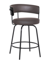 Armen Living Avalon 26 Grey Faux Leather Swivel Barstool In Grey