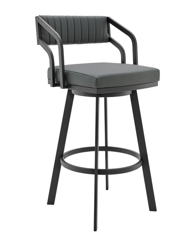 Armen Living Capri 26 Swivel Modern Black Metal And Slate Grey Faux Leather Bar & Counter Stool