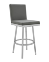 Armen Living Rochester Swivel Modern Metal And Faux Leather Bar And Counter Stool In Grey