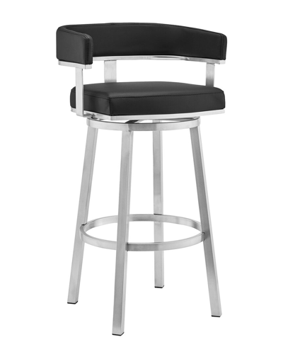 Armen Living Cohen 26 Black Faux Leather And Brushed Stainless Steel Swivel Bar Stool
