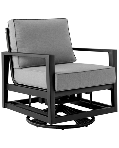 Armen Living Grand Black Aluminum Outdoor Swivel Glider Chair In Grey