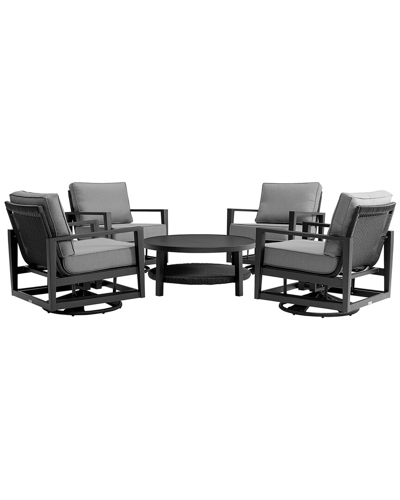 Armen Living Grand 5pc Black Aluminum Outdoor Seating Set In Grey