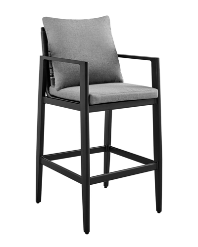 Armen Living Grand Outdoor Patio Counter Height Bar Stool In Grey