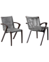 Armen Living Nabila Outdoor Dark Eucalyptus Wood And Grey Rope Dining Chairs - Set Of 2 In Grey