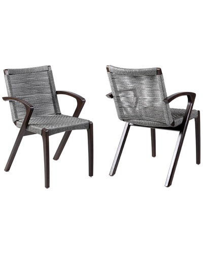 Armen Living Nabila Outdoor Dark Eucalyptus Wood And Grey Rope Dining Chairs - Set Of 2