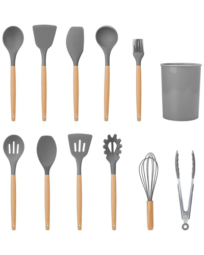 FRESH FAB FINDS FRESH FAB FINDS 11PC SILICONE UTENSIL SET WITH HEAT-RESISTANT WOODEN HANDLE