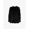 COMME DES GARÇONS COMME DES GARCONS WOMENS BLACK FAUX-FUR PEPLUM-HEM WOVEN TOP