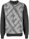 Fendi Embroidered Wool Blend Sweater In Gray