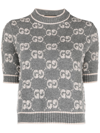 Gucci Grey Gg-jacquard Wool Knitted Top