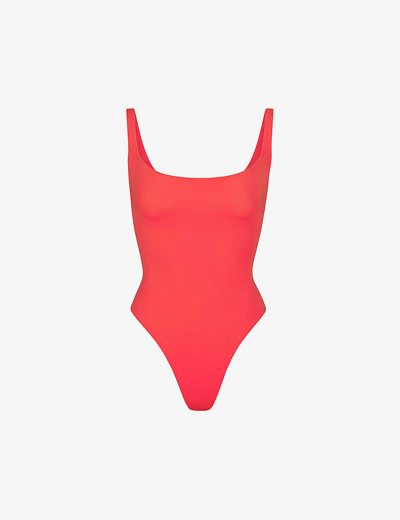 Skims Womens Poppy Fits Everybody Square-neck Stretch-woven Bodysuit In Poppy