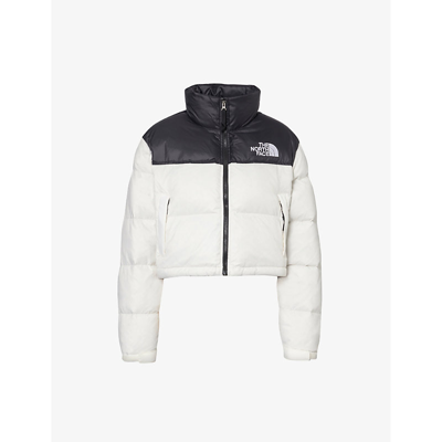 THE NORTH FACE THE NORTH FACE WOMEN'S GARDENIA WHITE-TNF BLACK NUPTSE CROPPED BRAND-PATCH SHELL-DOWN JACKET